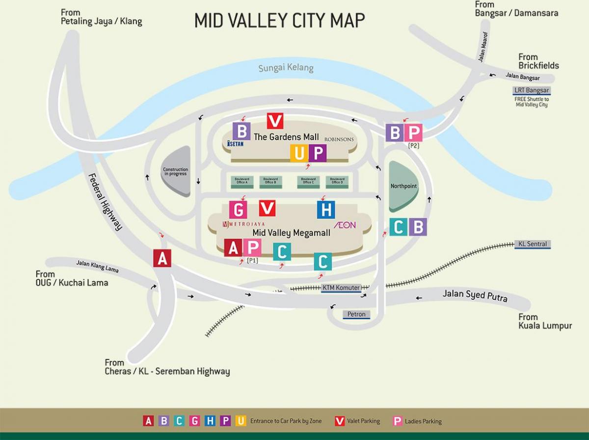 Kort af mid valley mall