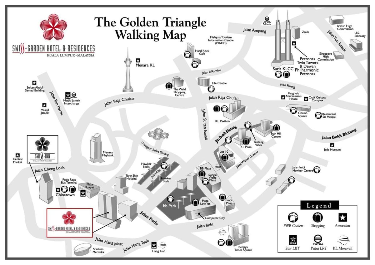 golden þríhyrningur kuala lumpur kort