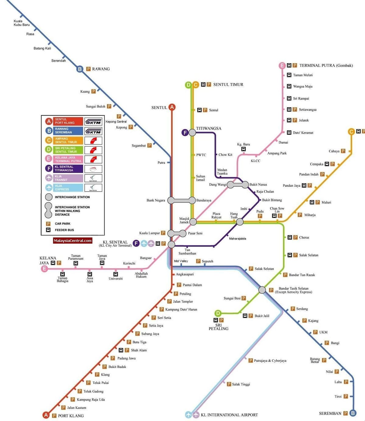 kuala lumpur ljós járnbrautum kort