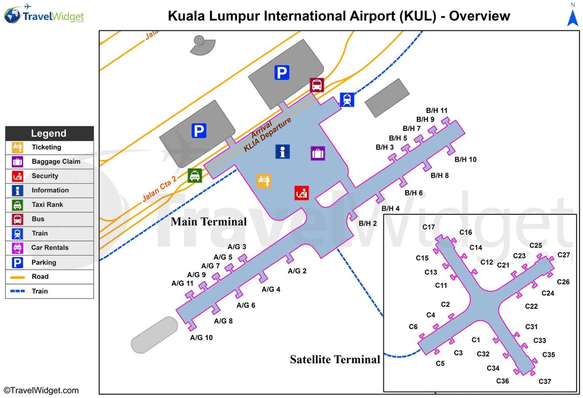 kuala lumpur flugvöllur helstu terminal kort